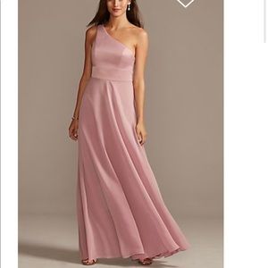 JUNIPER GREEN One Shoulder Crepe Back Satin Dress David’s Bridal